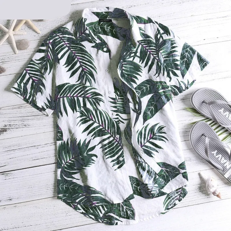 Riolio Summer Hawaiian Red Shirts Tropical Shirts Floral Men Tops Casual Shirt Short Sleeve Cotton Button Chemise Loose Vacation Beach