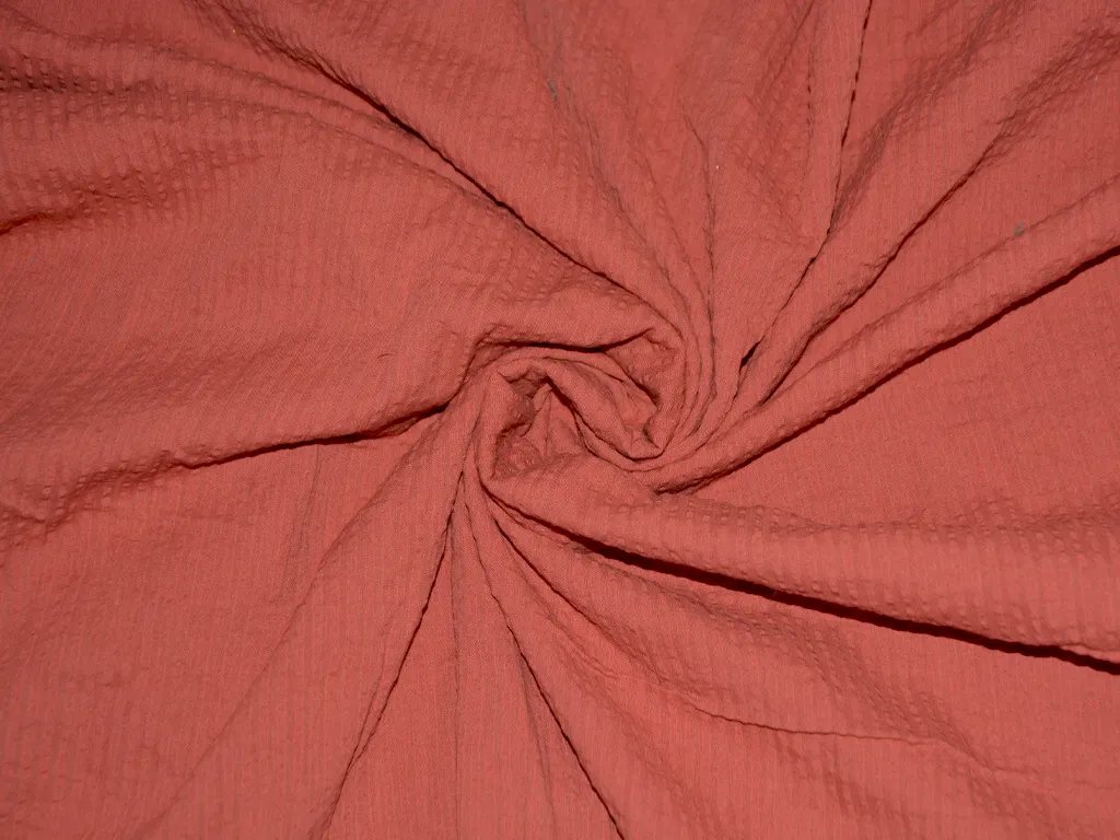 Rust Red Stripes Embroidered Cotton Fabric