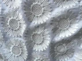 Semi-Sheer Romantic Embroidered Daisies Crinkled Silk Chiffon