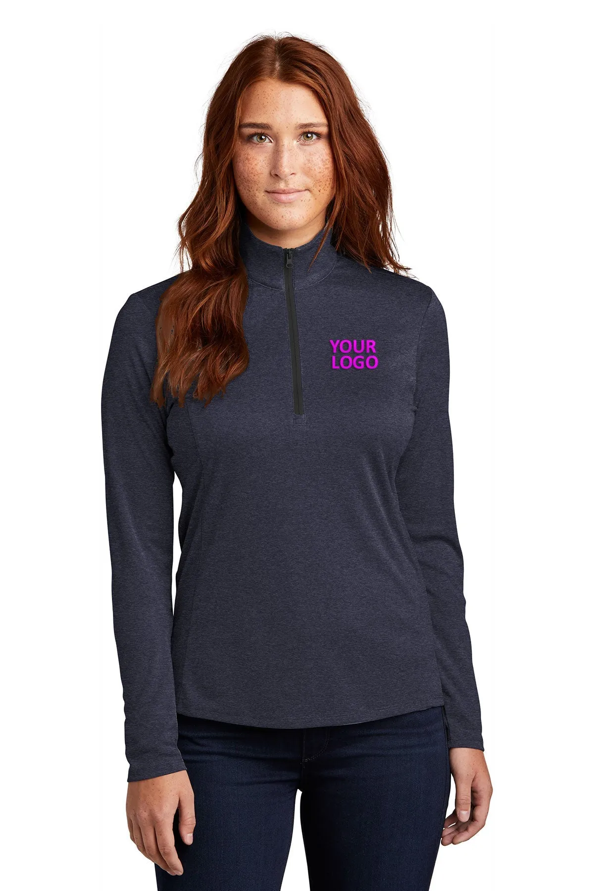 Sport-Tek Ladies Endeavor Customized 1/4-Zip Pullovers, Deep Navy Heather