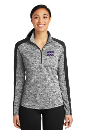 Sport-Tek Ladies PosiCharge Electric Heather Colorblock Customized 1/4-Zip Pullovers, Black Electric/ Black