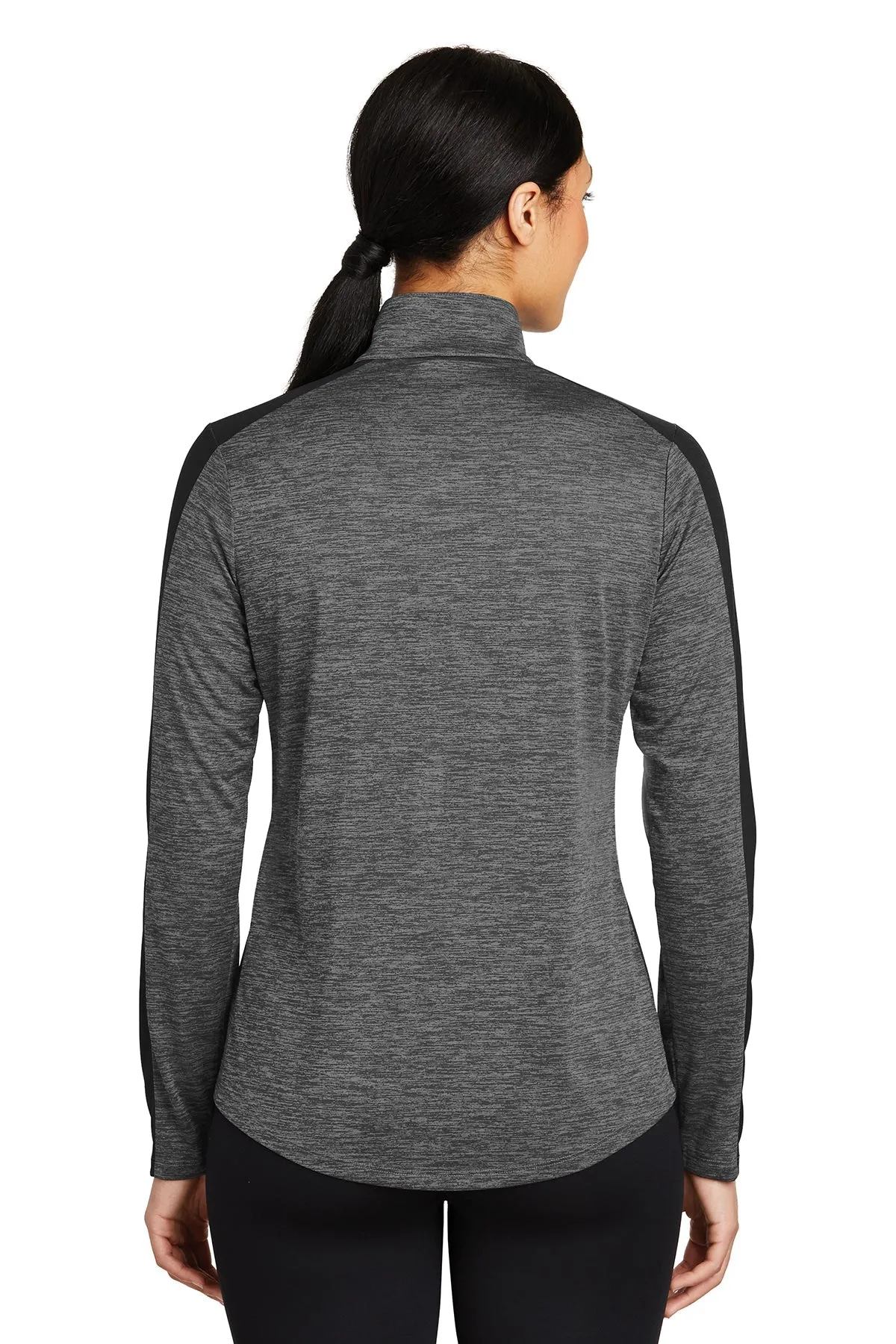 Sport-Tek Ladies PosiCharge Electric Heather Colorblock Customized 1/4-Zip Pullovers, Grey-Black Electric/ Black