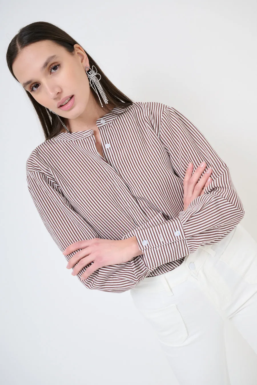 Striped stand-collar blouse wholesale