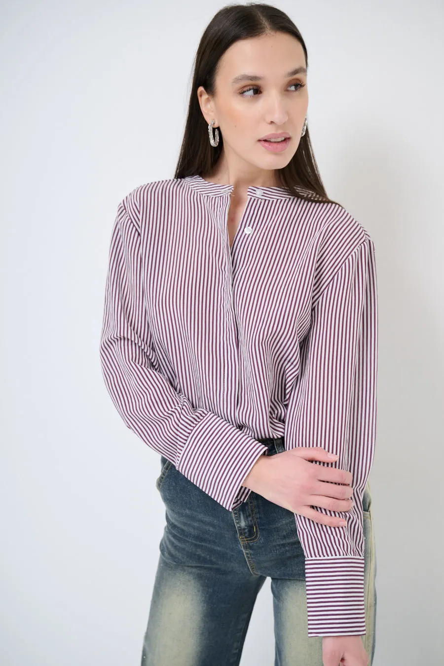 Striped stand-collar blouse wholesale