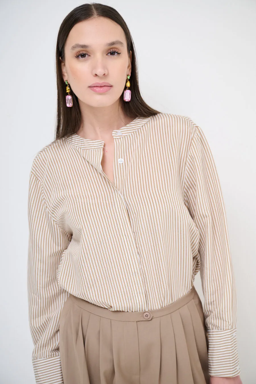 Striped stand-collar blouse wholesale