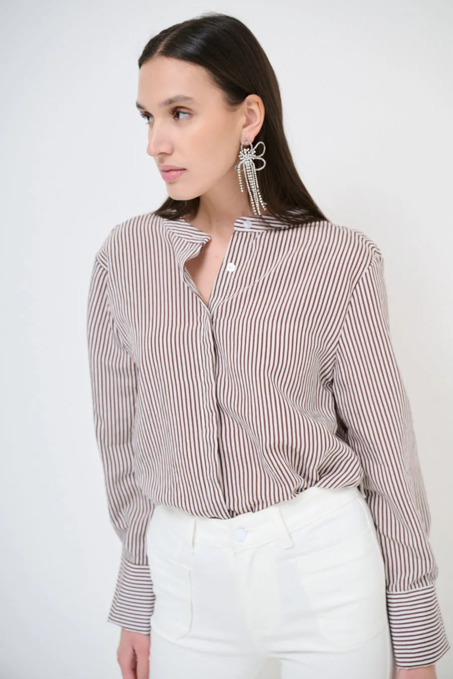 Striped stand-collar blouse wholesale