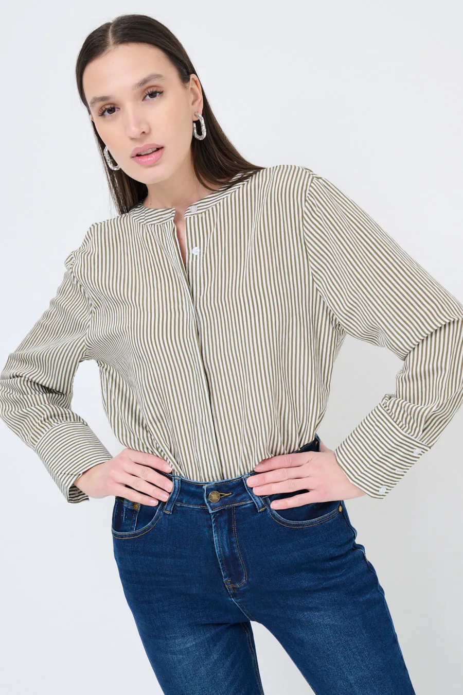 Striped stand-collar blouse wholesale