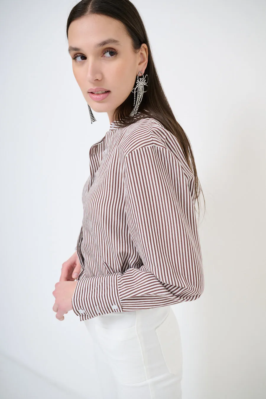 Striped stand-collar blouse wholesale