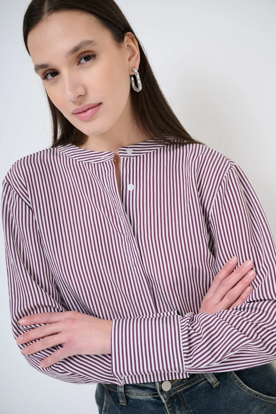 Striped stand-collar blouse wholesale