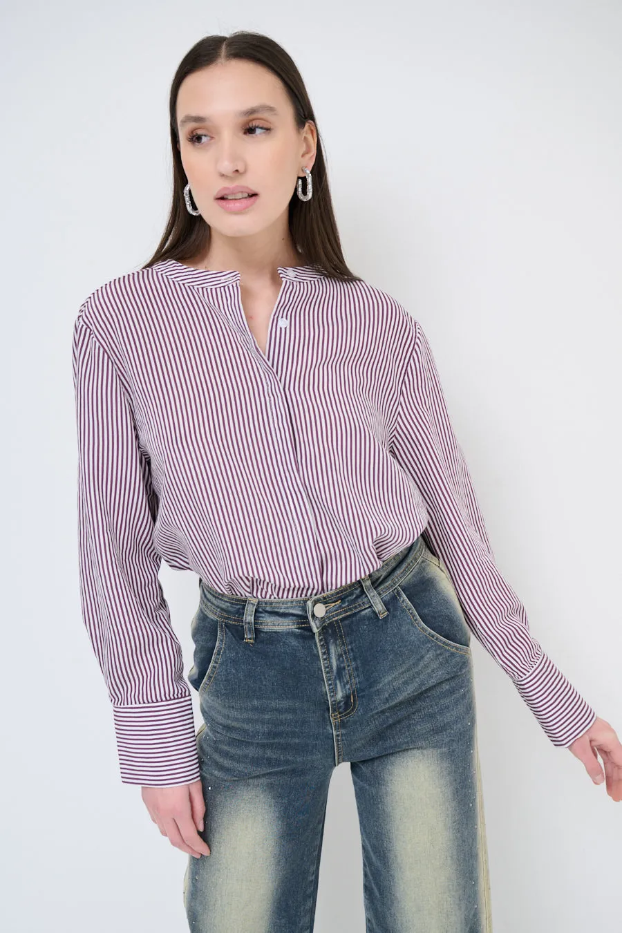 Striped stand-collar blouse wholesale