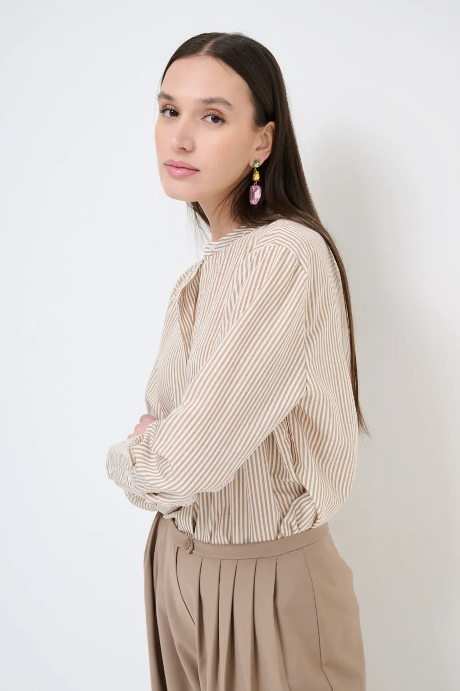 Striped stand-collar blouse wholesale