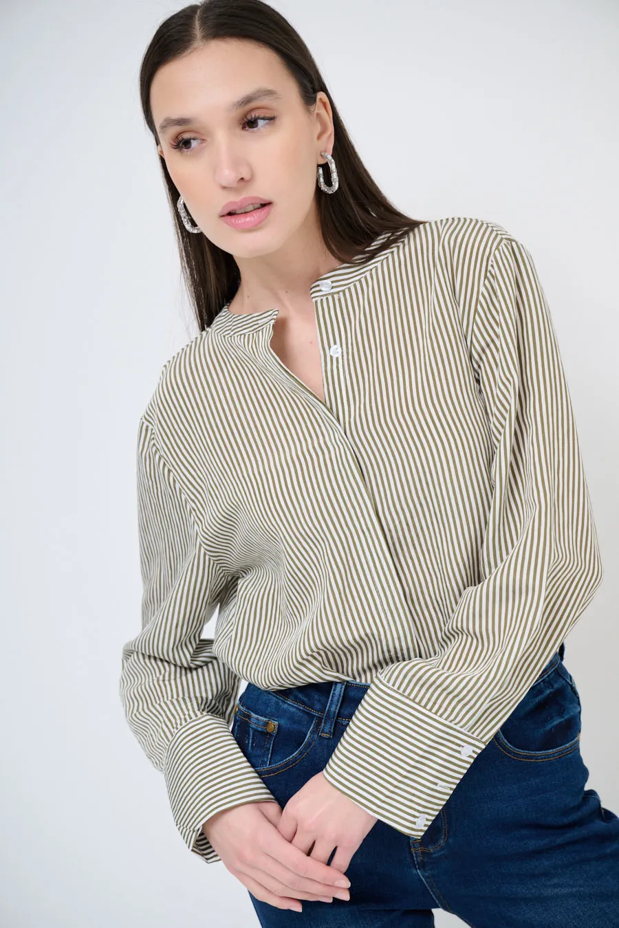 Striped stand-collar blouse wholesale