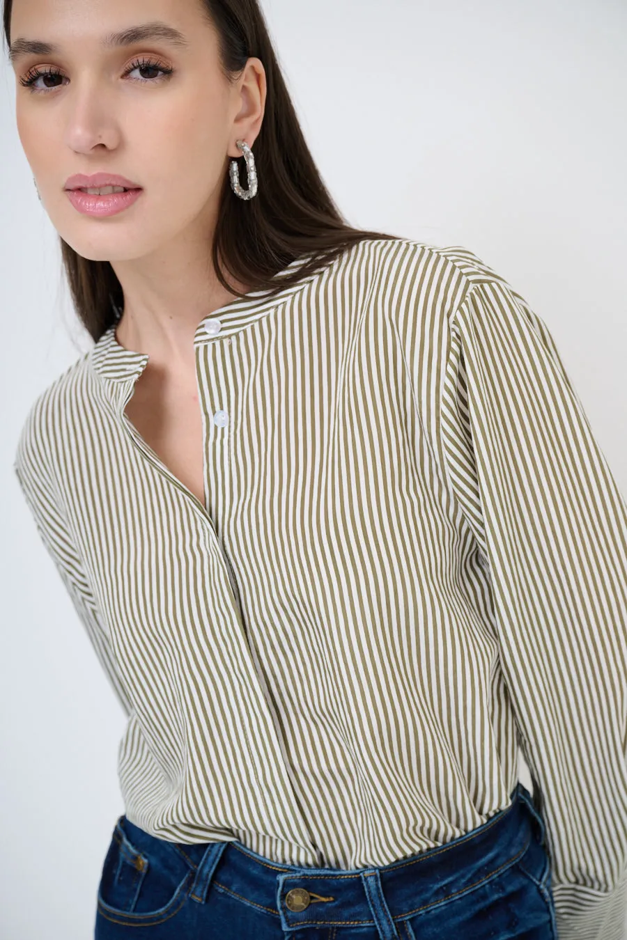 Striped stand-collar blouse wholesale