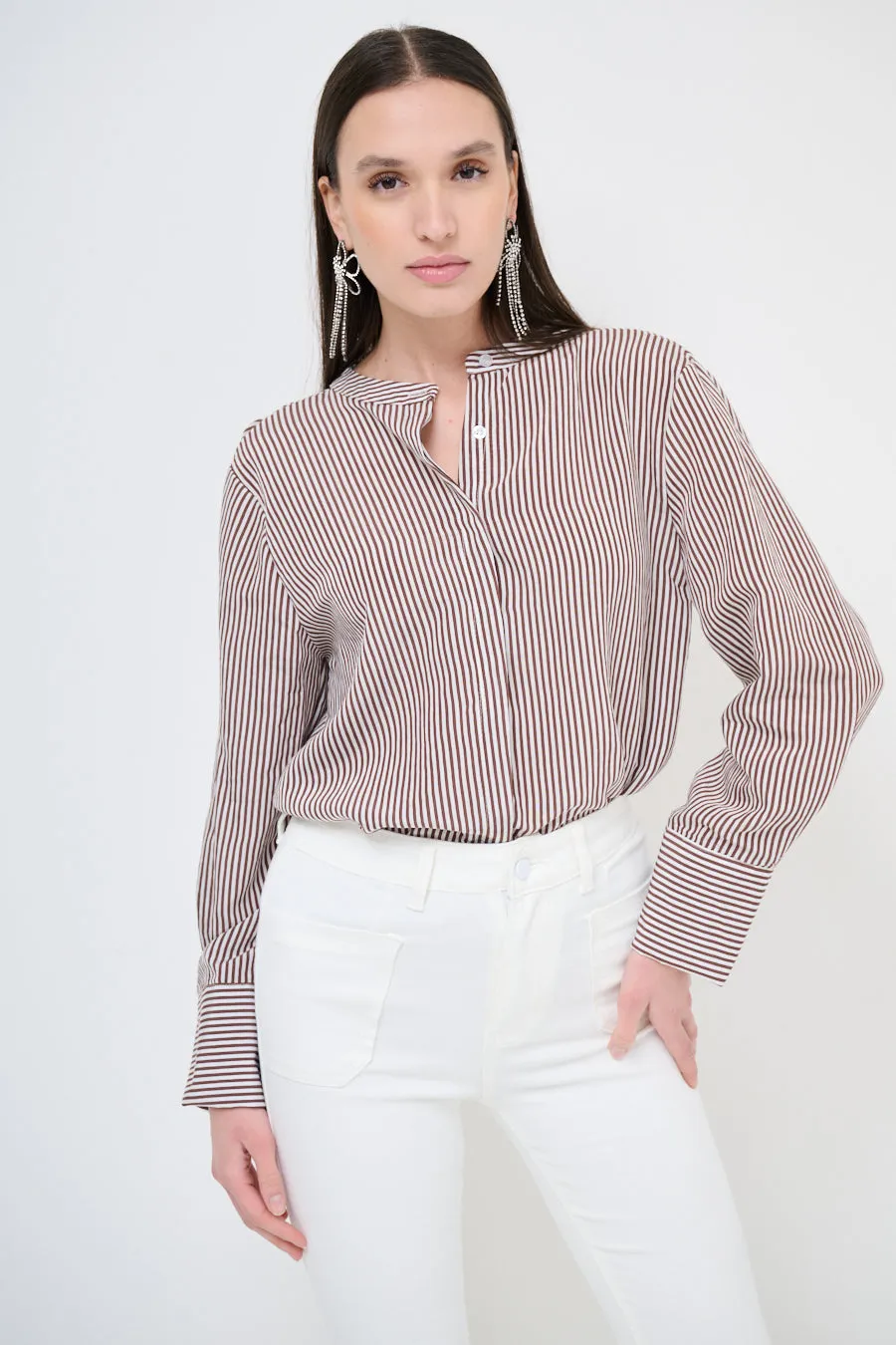 Striped stand-collar blouse wholesale