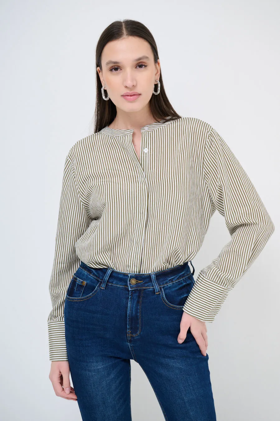 Striped stand-collar blouse wholesale