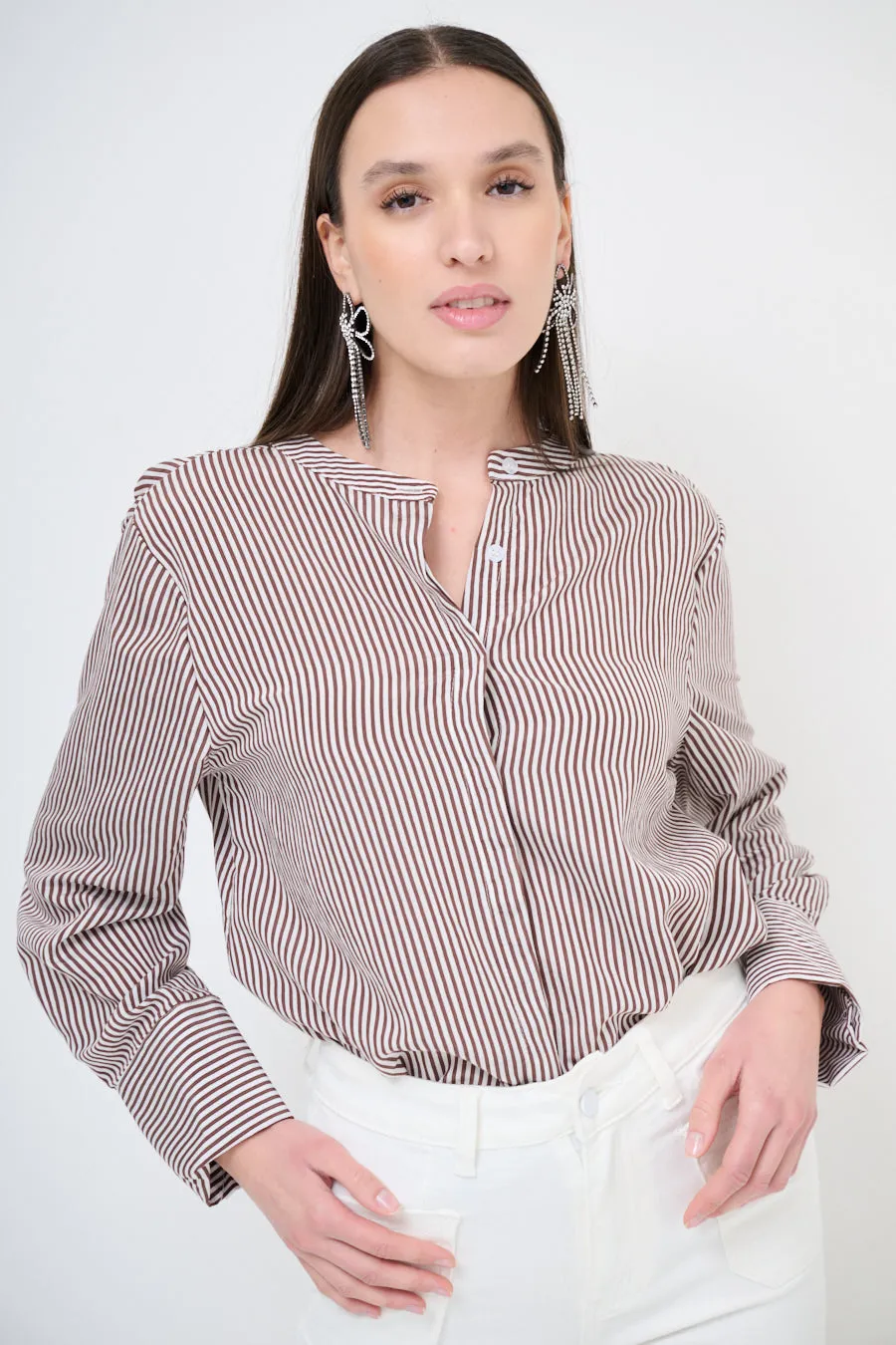 Striped stand-collar blouse wholesale