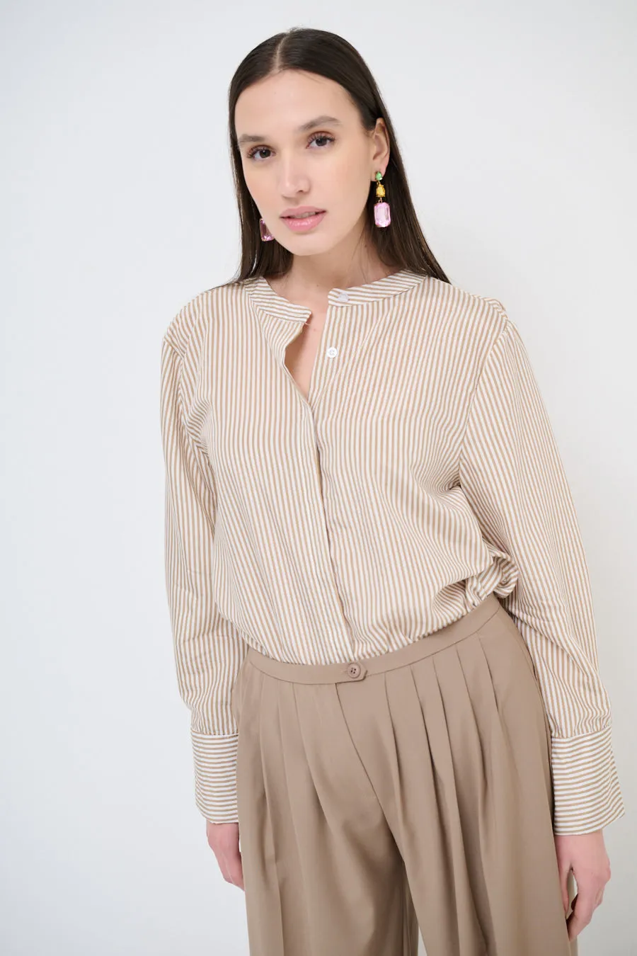 Striped stand-collar blouse wholesale