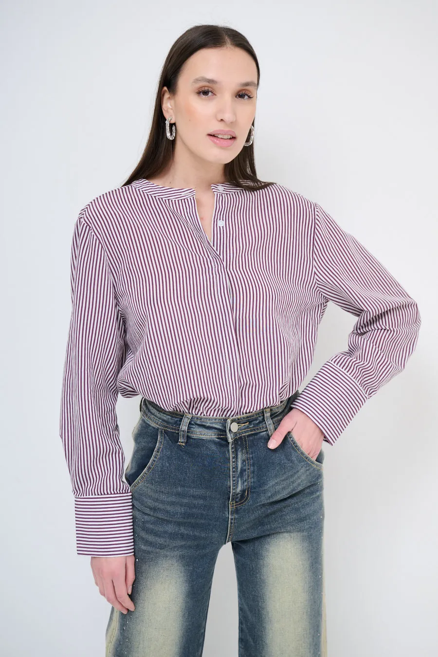 Striped stand-collar blouse wholesale