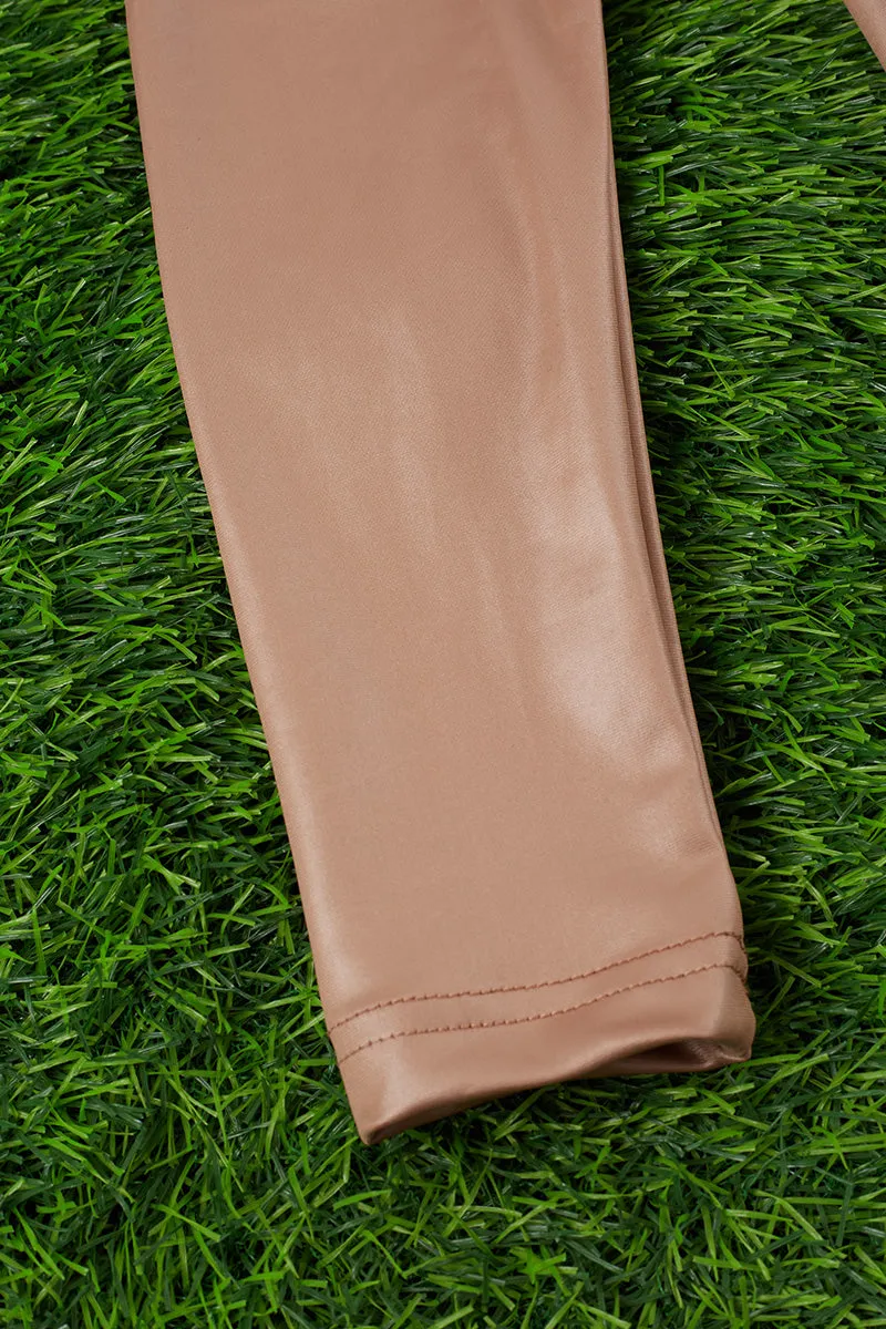 Tan satin silk stretchy leggings. PNG25153112 loi