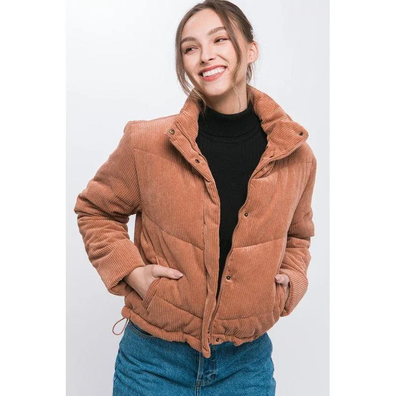 The Corduroy Puffer Jacket with Toggle Detail