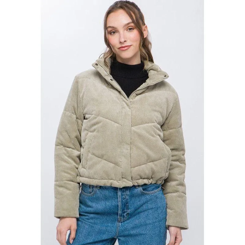 The Corduroy Puffer Jacket with Toggle Detail