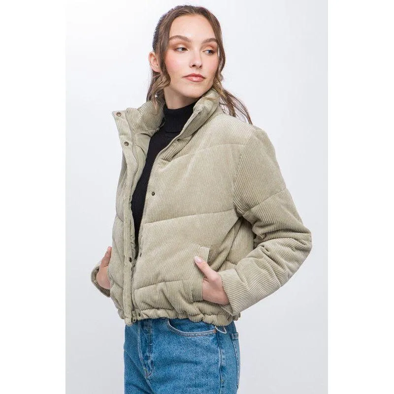 The Corduroy Puffer Jacket with Toggle Detail