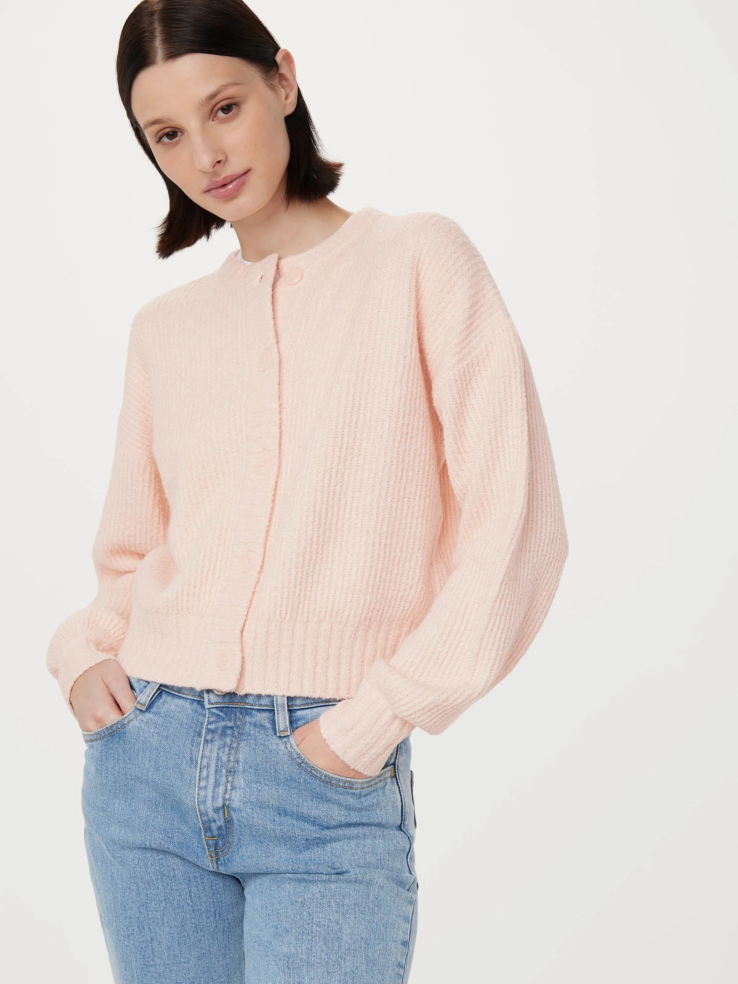 The Seawool® Crewneck Cardigan in Light Peach