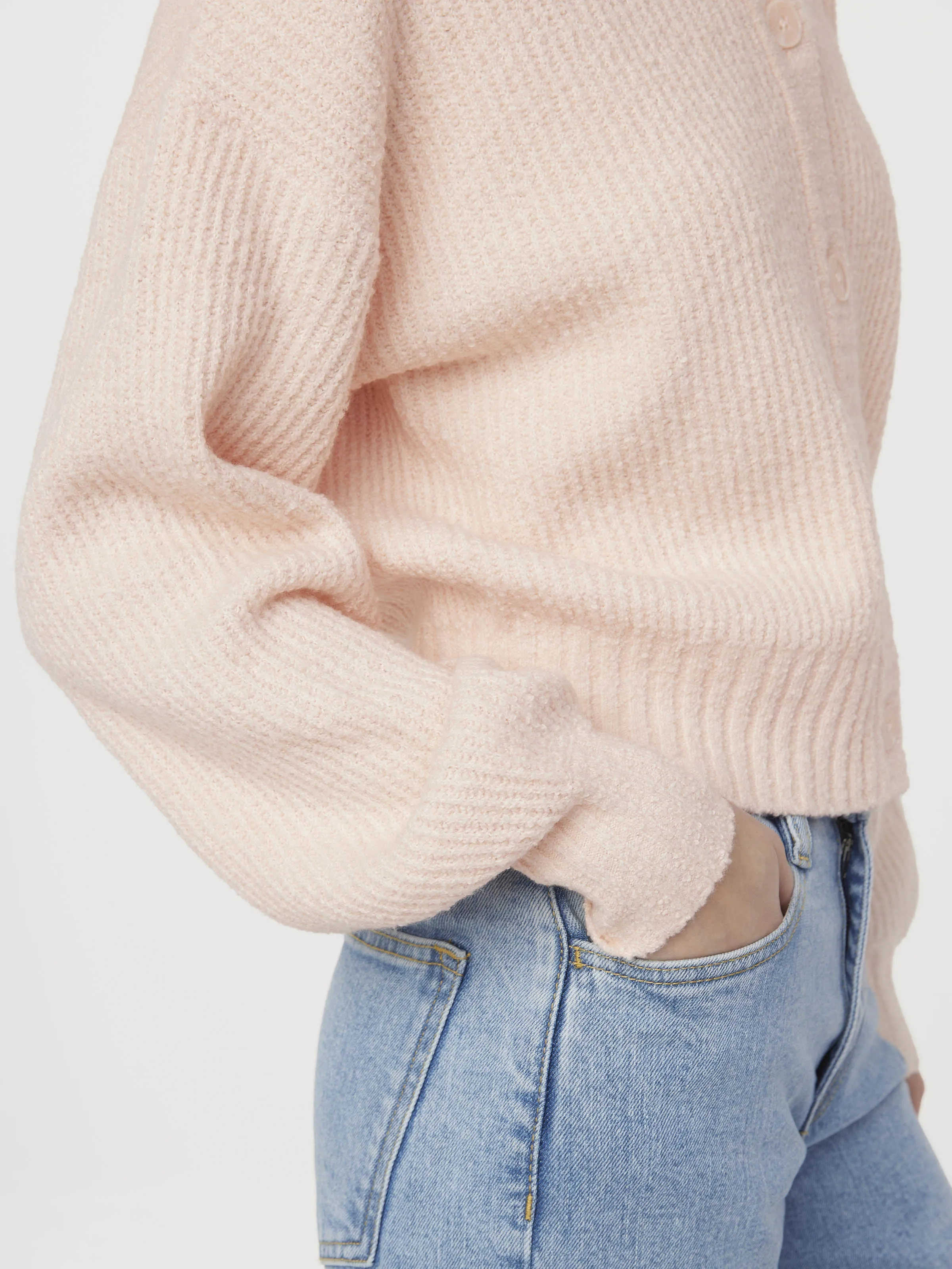 The Seawool® Crewneck Cardigan in Light Peach