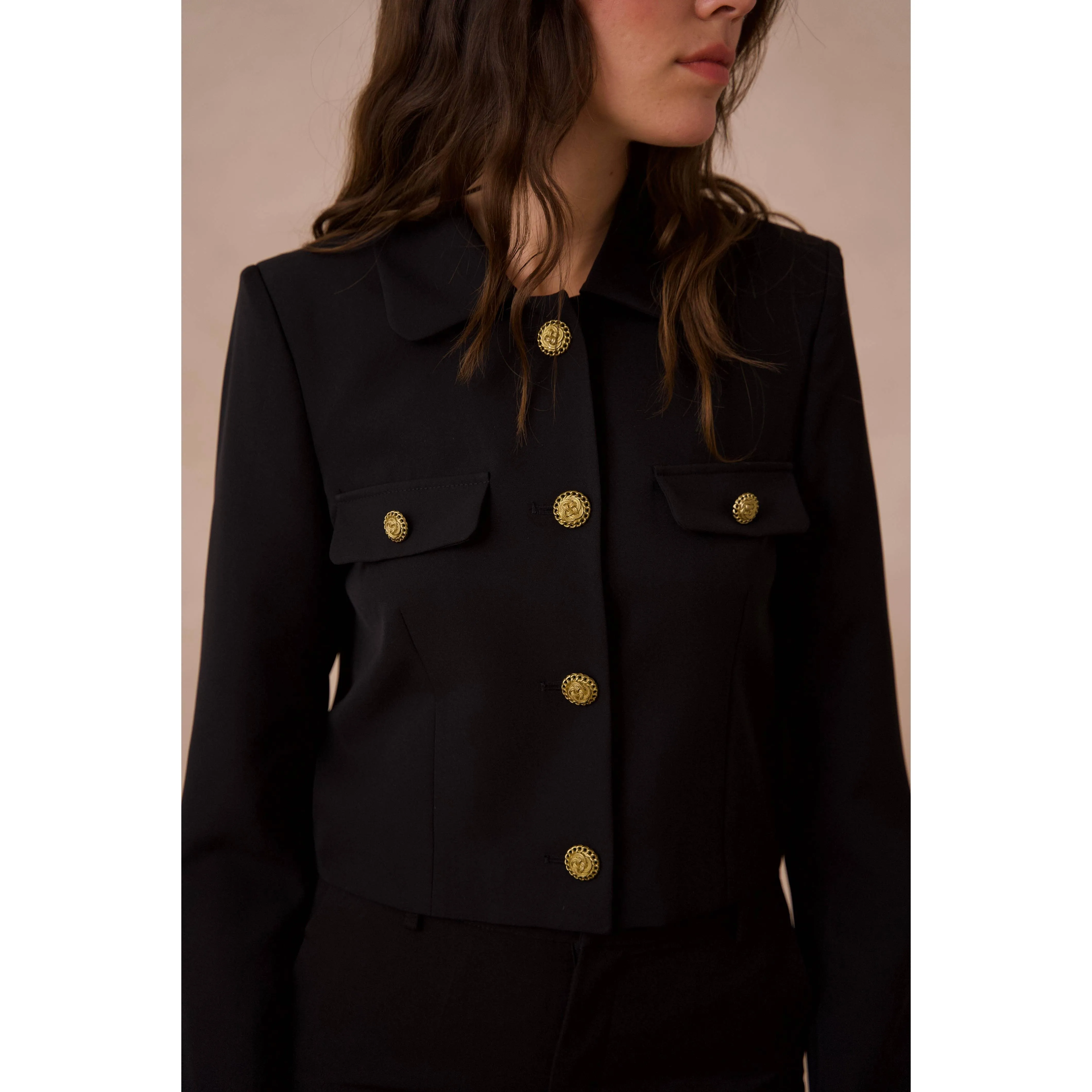 The Timeless Black Gold Button Blazer Jacket