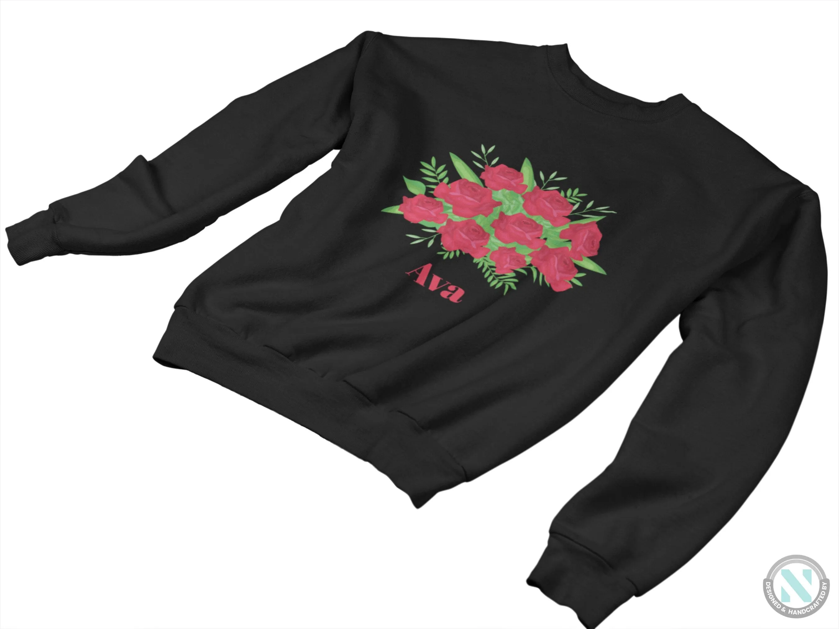 Toddler Girls Custom Name Rose Flowers Design Autumn Sweatshirt