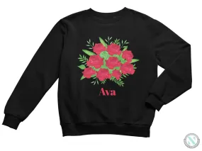 Toddler Girls Custom Name Rose Flowers Design Autumn Sweatshirt