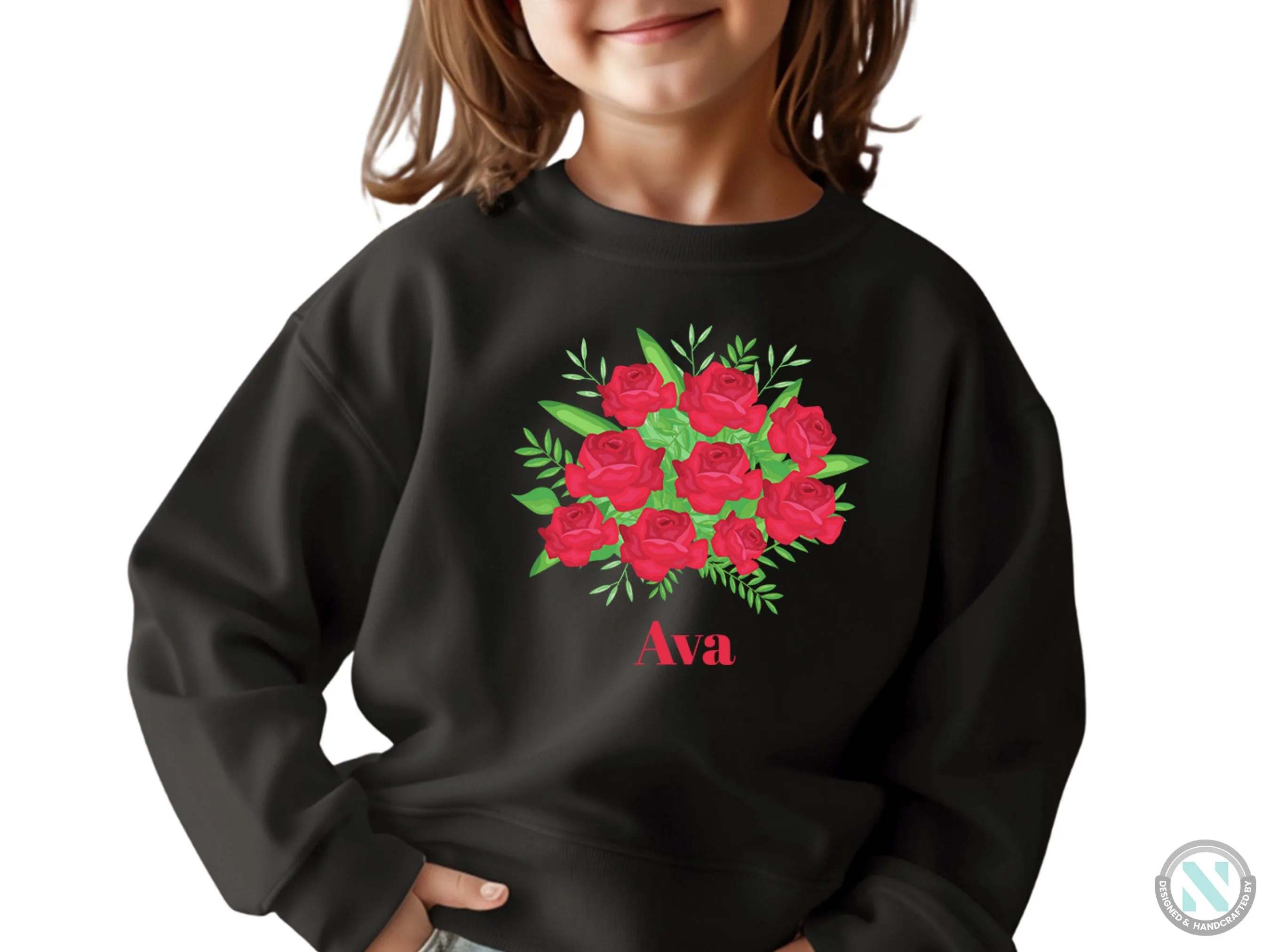 Toddler Girls Custom Name Rose Flowers Design Autumn Sweatshirt