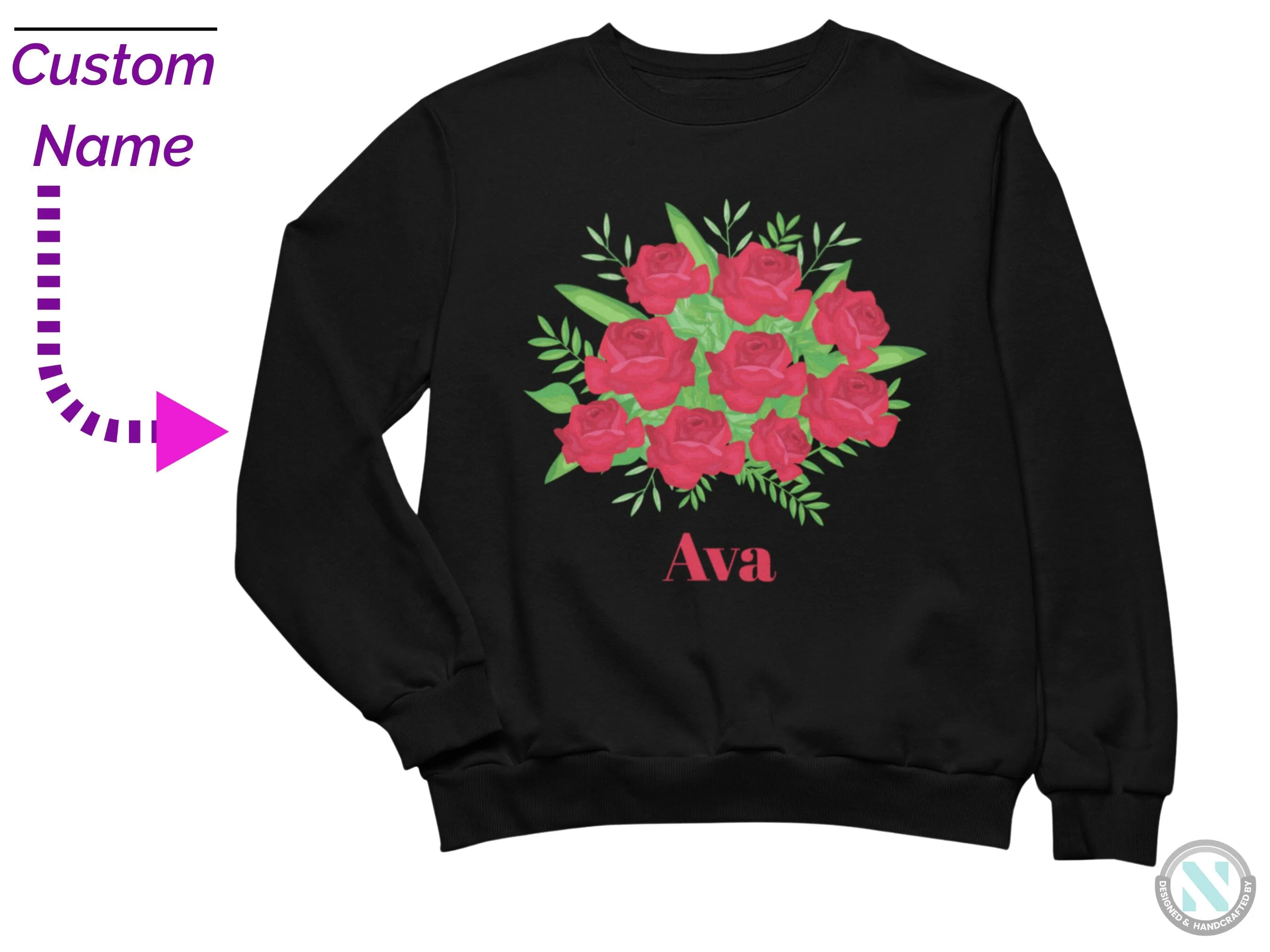 Toddler Girls Custom Name Rose Flowers Design Autumn Sweatshirt