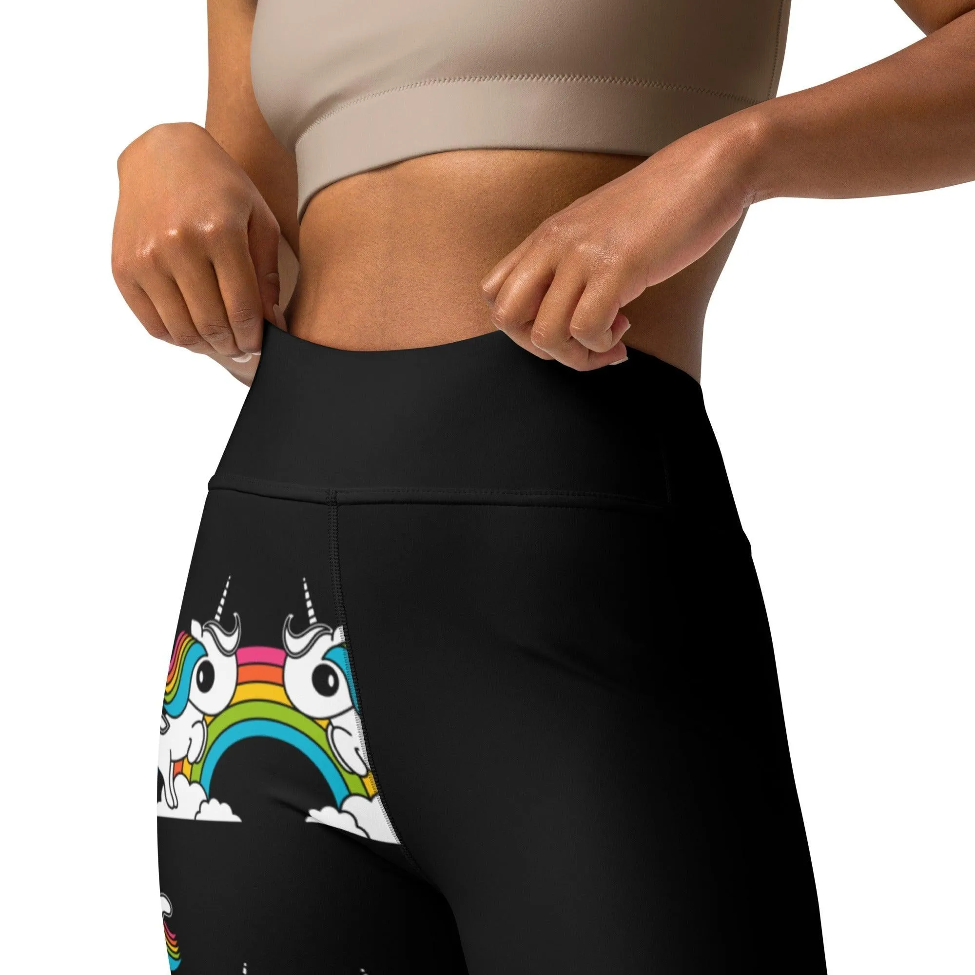 UNIQUE black - Yoga Leggings with unicorns and rainbows