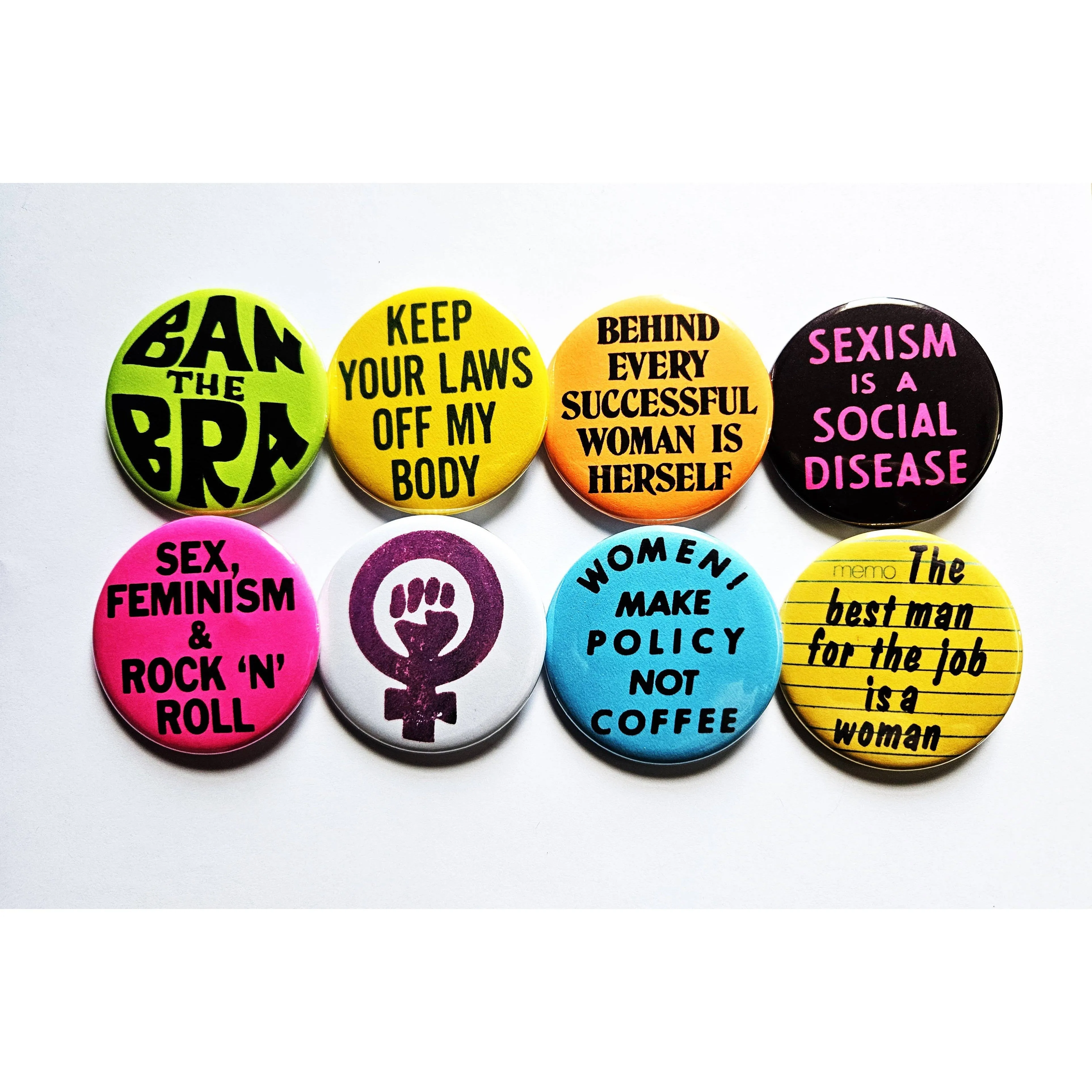 Vintage Reproduction Behind Every Successful Woman is Herself Feminist Small Pinback Button | 1.25" Diameter '60 '70s '80s Retro Pin