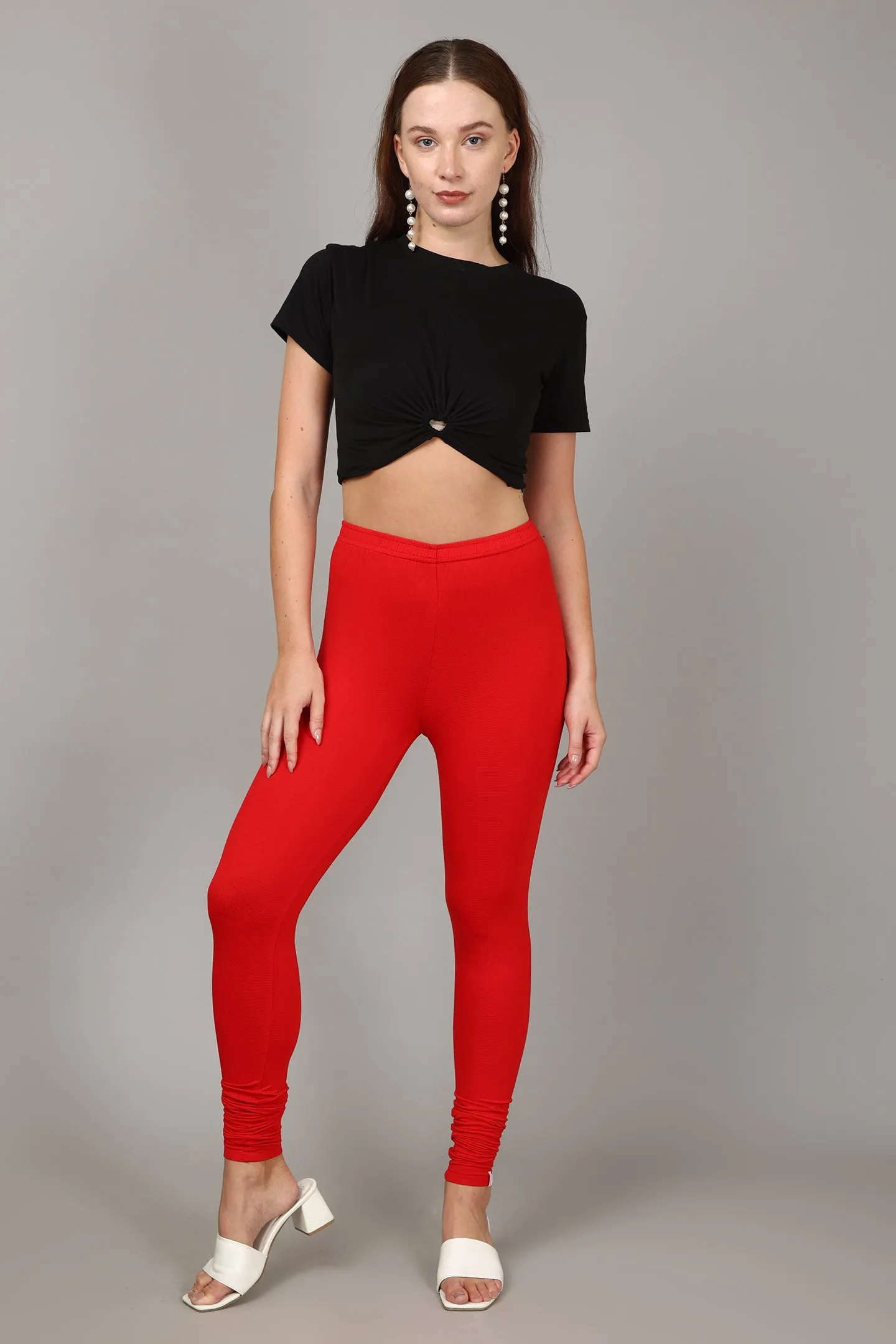 VISCOSE CHURIDAR LEGGINGS - RED