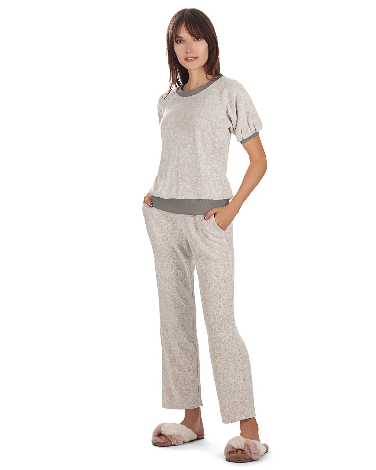 Women's Bamboo-Blend Spa Terry Matching Top and Pants Set