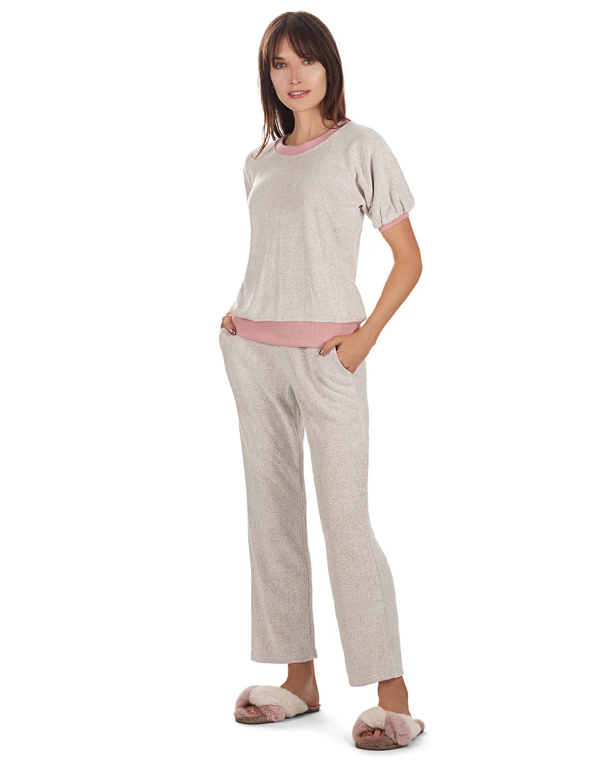 Women's Bamboo-Blend Spa Terry Matching Top and Pants Set