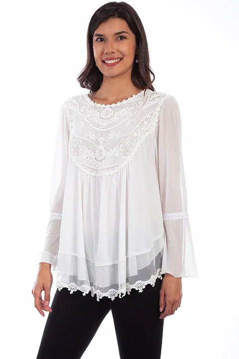 Women's Honey Creek Collection Blouse: Embroidered Tunic with Lace