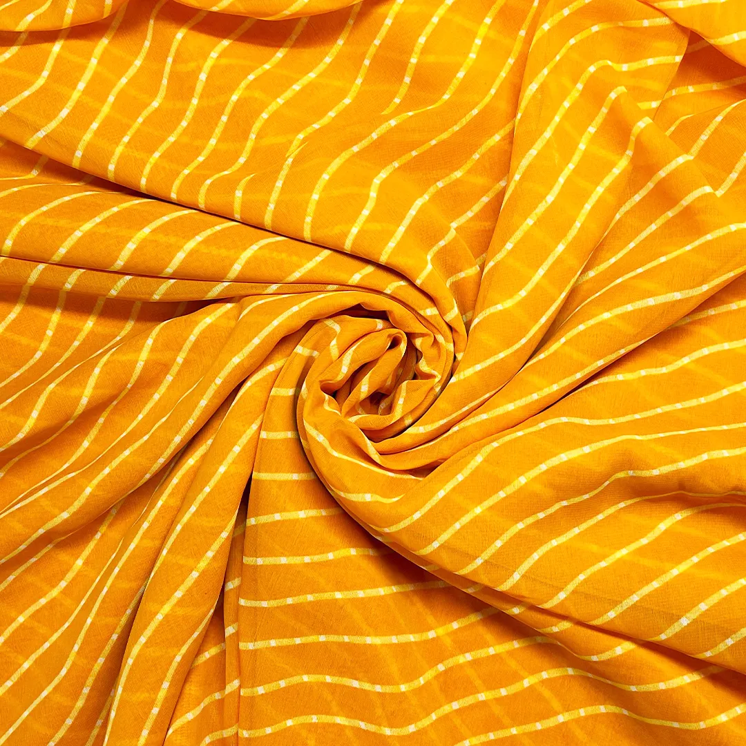 Yellow & White Stripes Printed Georgette Fabric