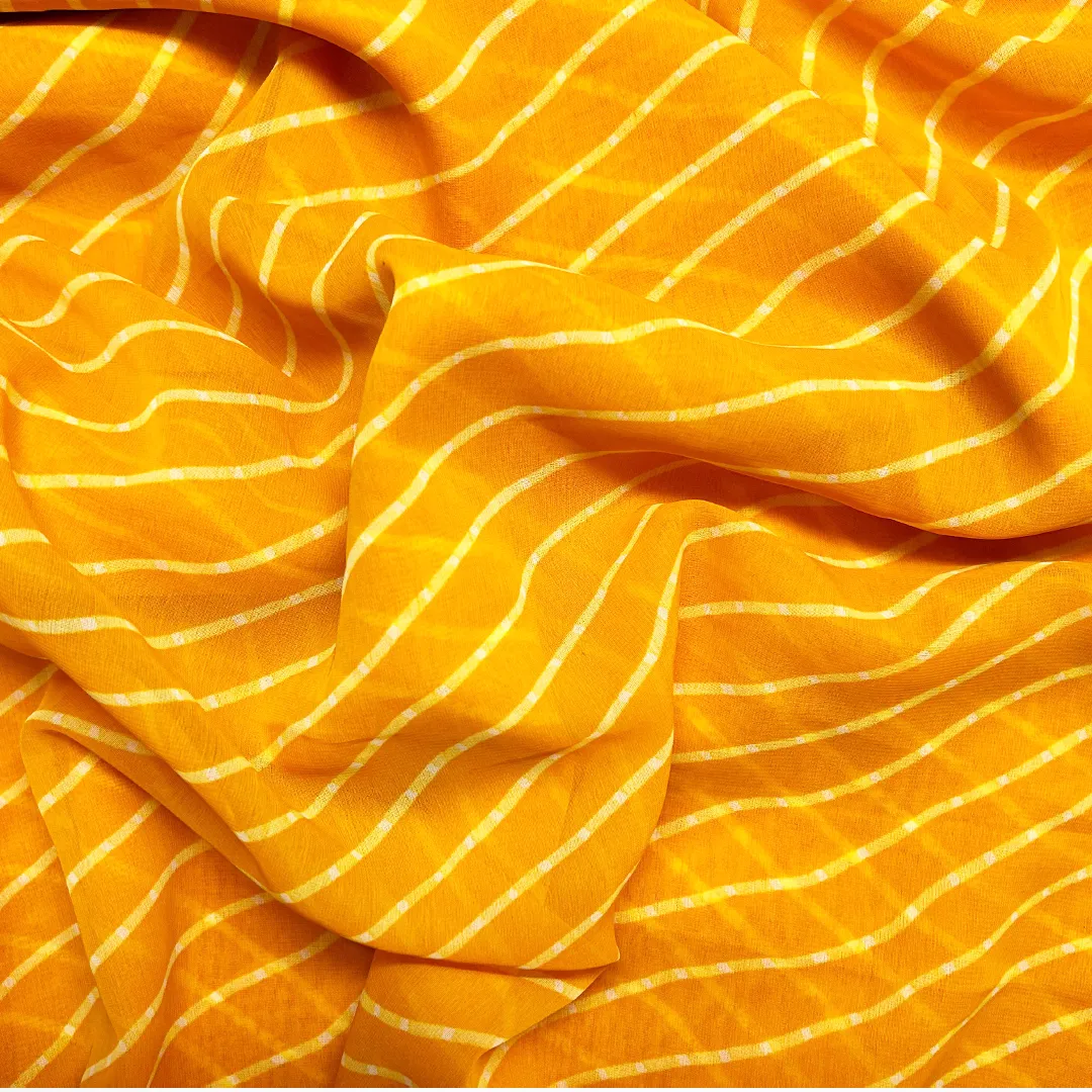 Yellow & White Stripes Printed Georgette Fabric