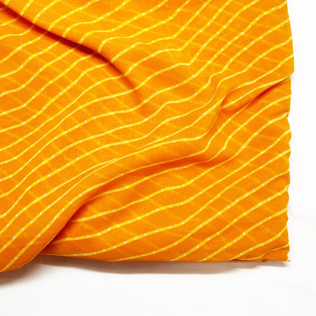 Yellow & White Stripes Printed Georgette Fabric