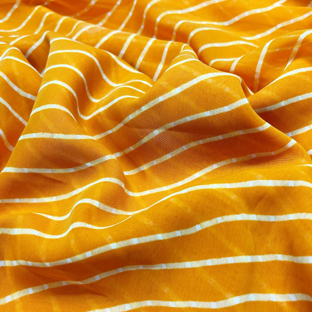 Yellow & White Stripes Printed Georgette Fabric