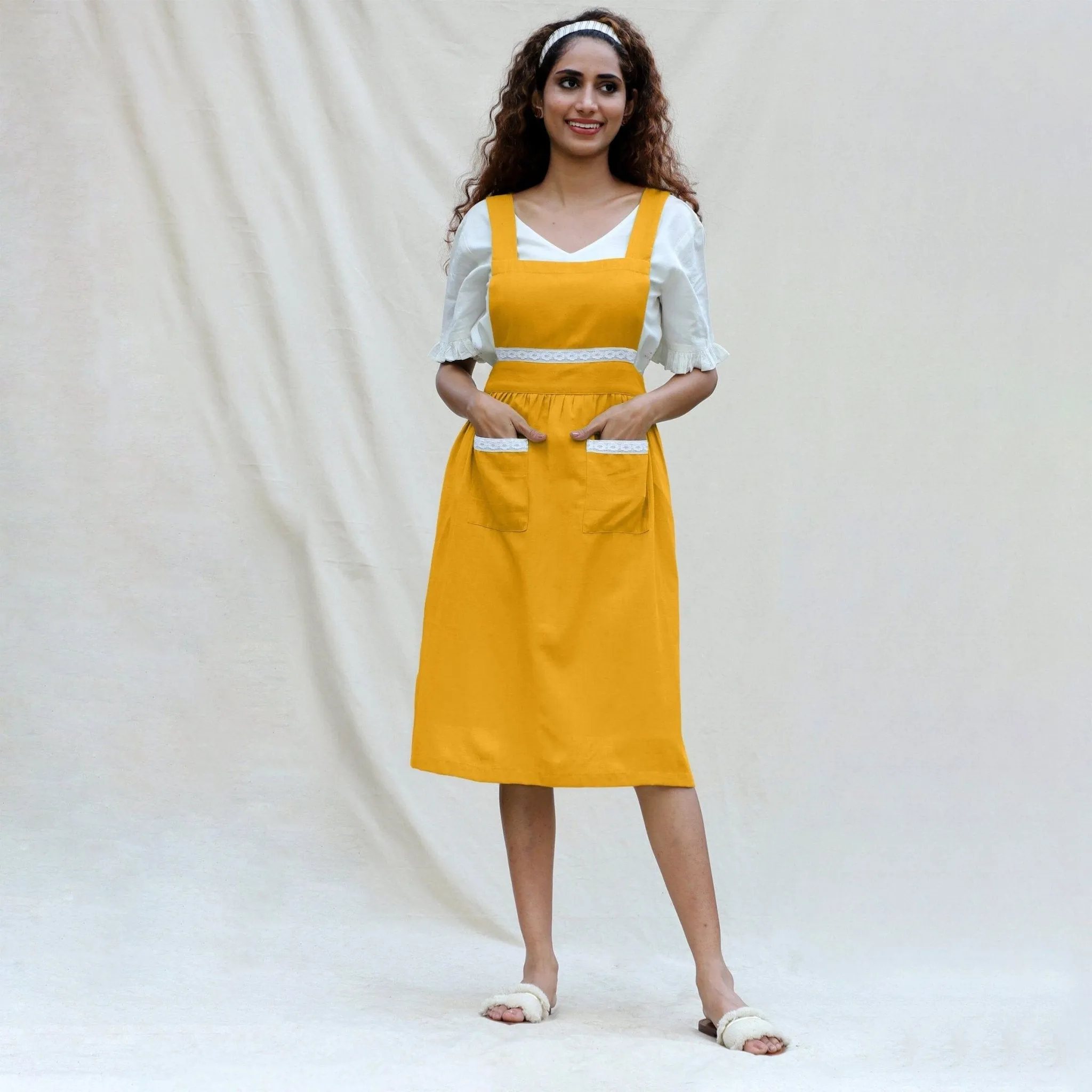 Yellow Cotton Flax Comfort Fit Apron