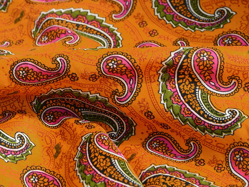 Yellow Paisley Digital Printed Premium Crepe Fabric