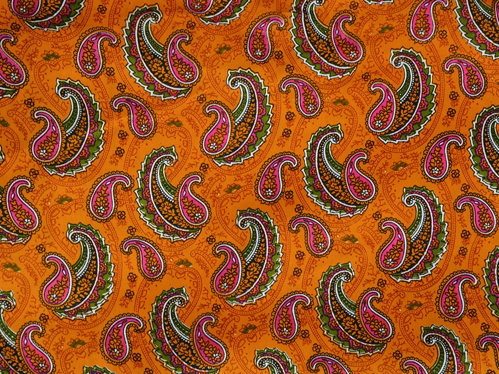 Yellow Paisley Digital Printed Premium Crepe Fabric