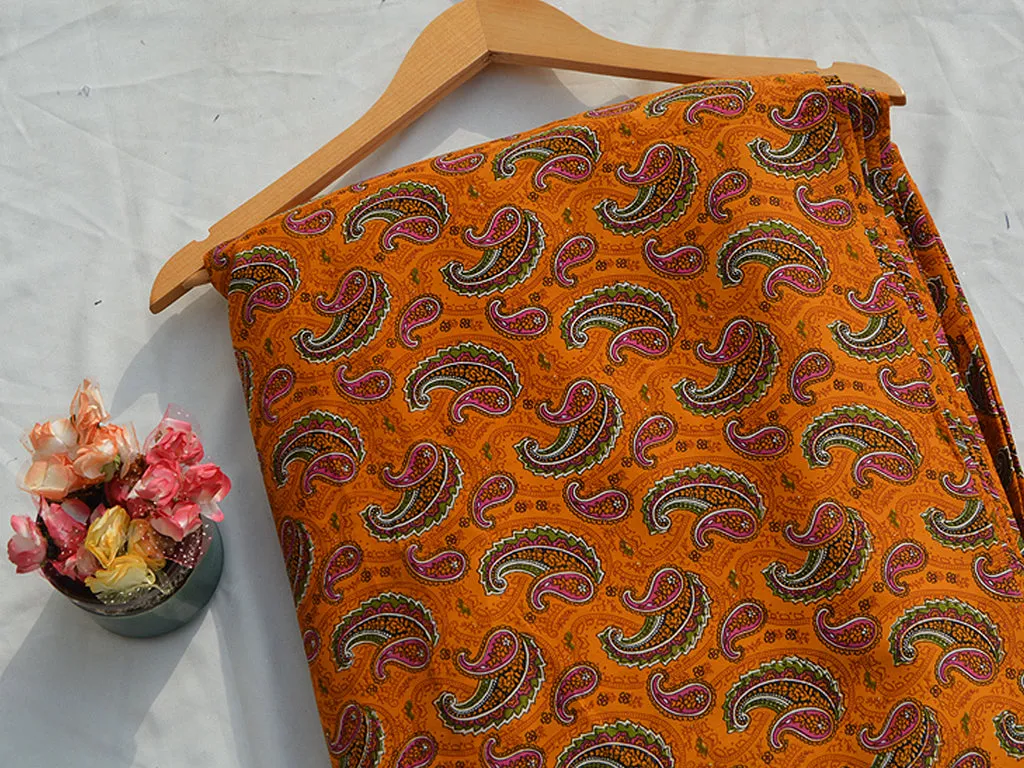 Yellow Paisley Digital Printed Premium Crepe Fabric